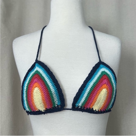CROCHET Swim Bikini Top Navy/Rainbow Tassel - Picture 1 of 9